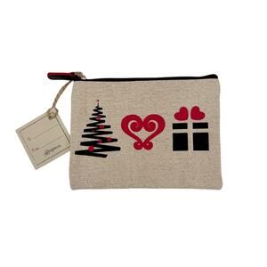 Brand New Brighton Christmas Holiday Burlap Make up Bag Toiletry Bag Clutch